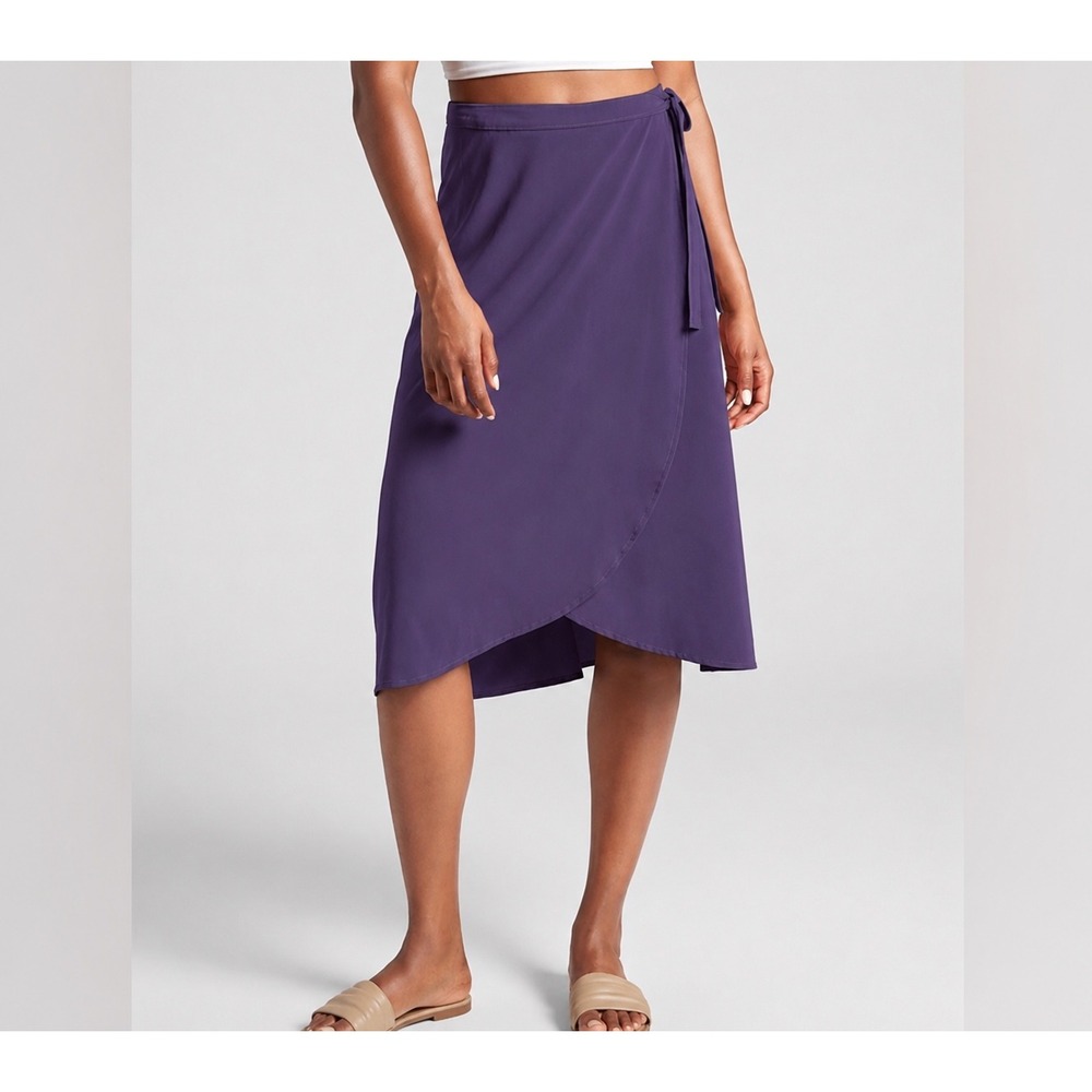 Athleta Grace Wrap Skirt Womens Small Purple Midi High-Low Stretch Travel Casual